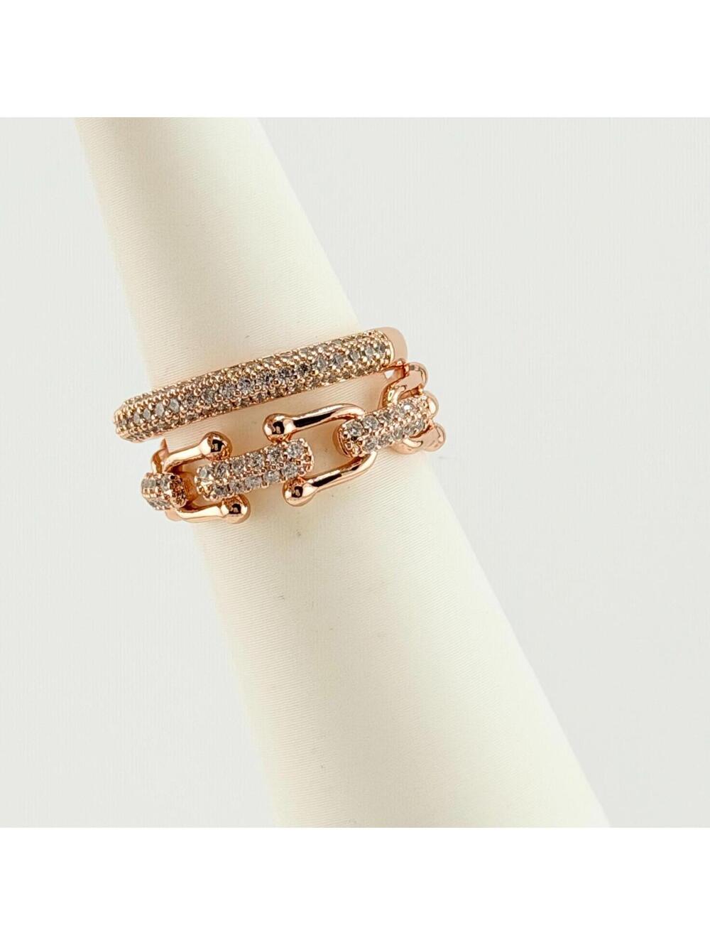 Bomb Party April 2pc Ring Sz 6 "With Confidence" Clear Cz Pave on Rose Gold